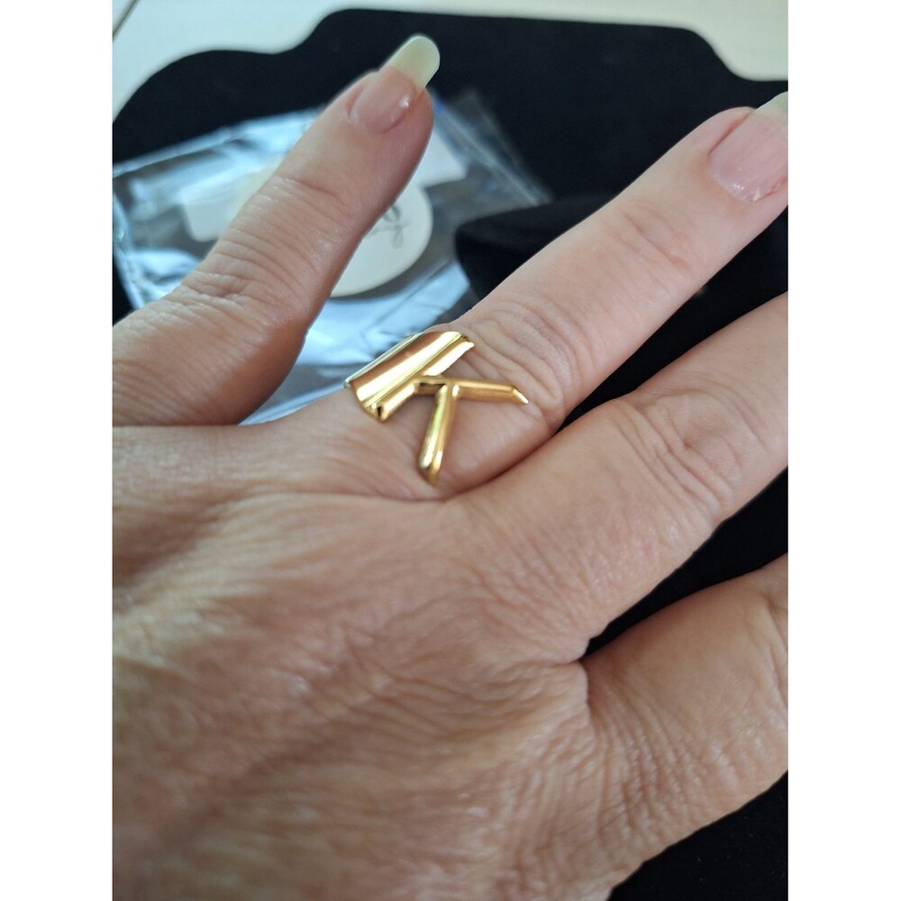 Plunder Gold Tone "K" Initial Open Cuff Adjustable Ring